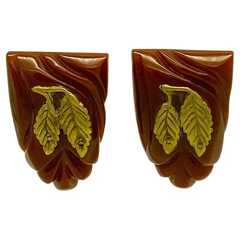 Red Bakelite Dress Clips, Pair
