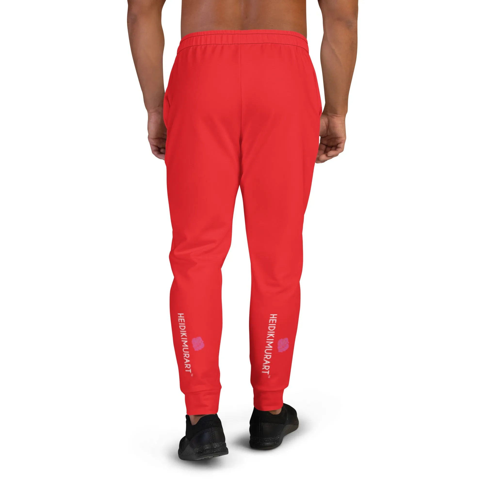 Red Solid Color Men's Joggers, Bright Red Joggers Athletic Gym Slim-Fit Pants For Men-Made in USA/EU/MX