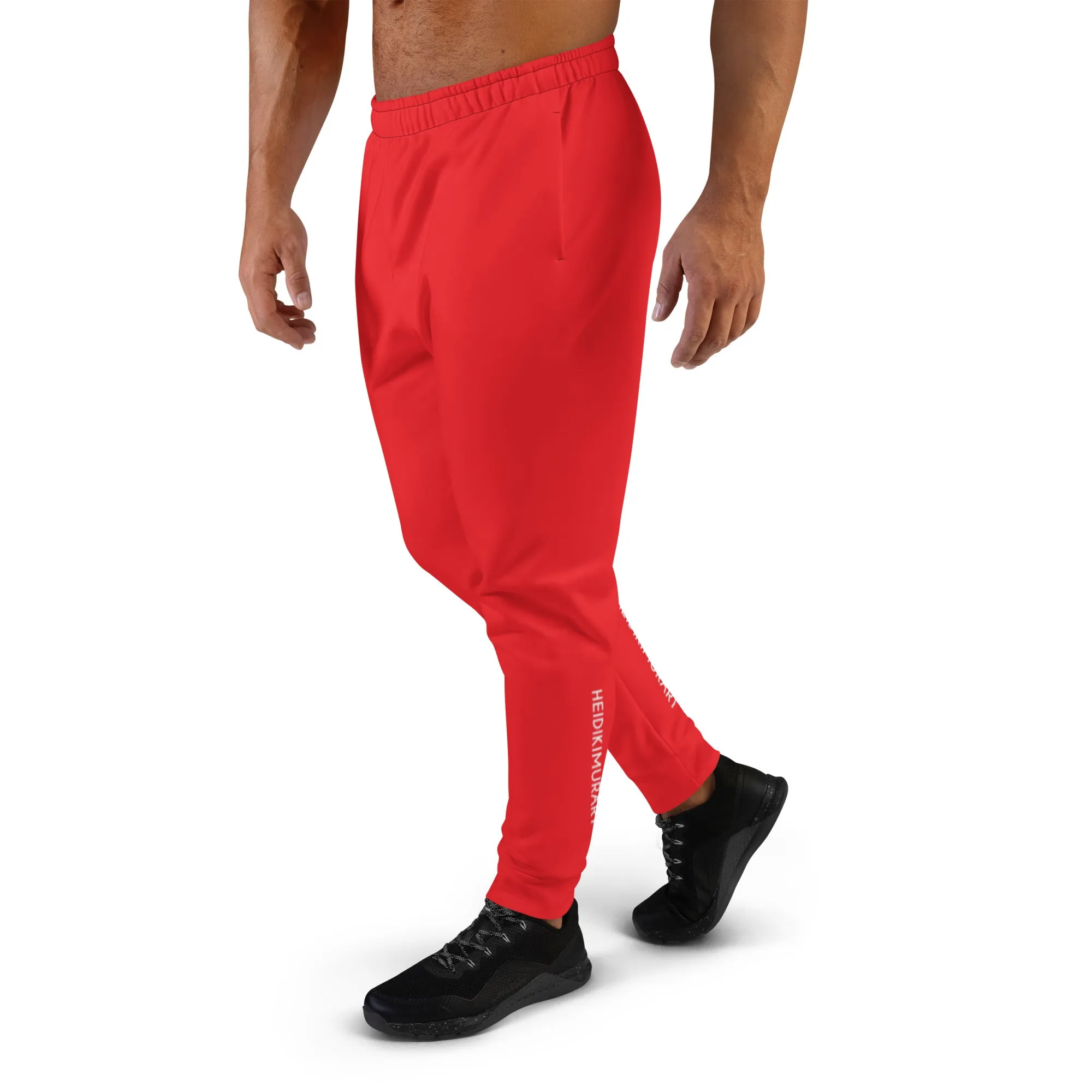 Red Solid Color Men's Joggers, Bright Red Joggers Athletic Gym Slim-Fit Pants For Men-Made in USA/EU/MX