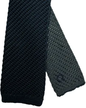 Salvatore Ferragamo Tie Navy Charcoal Gray Knitted Square End Tie - 2 Sided SALE