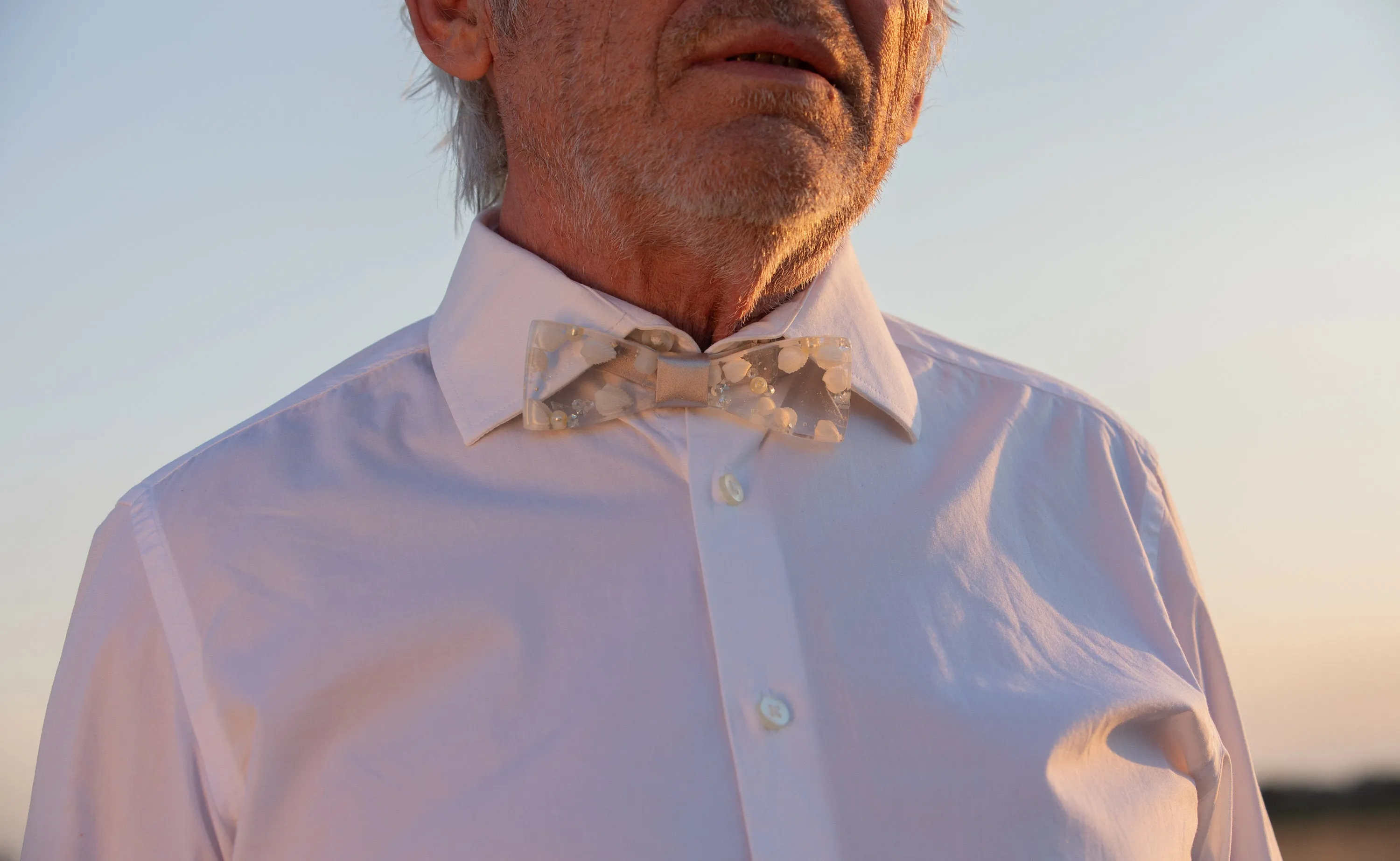 Silver and ivory bow tie with pearls and glitters