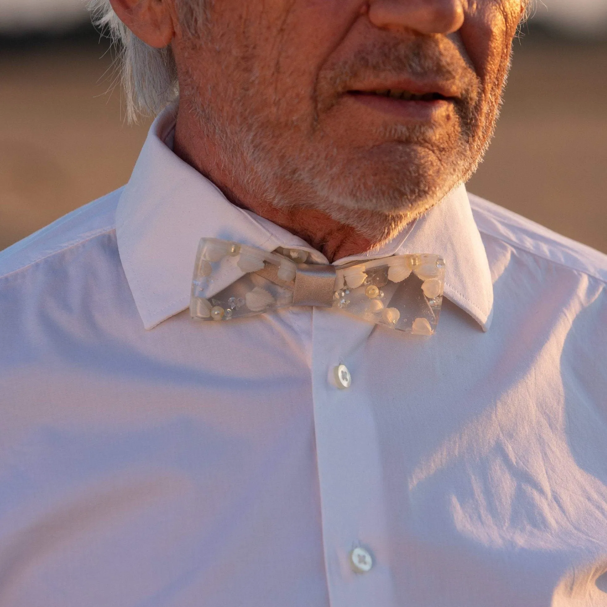 Silver and ivory bow tie with pearls and glitters