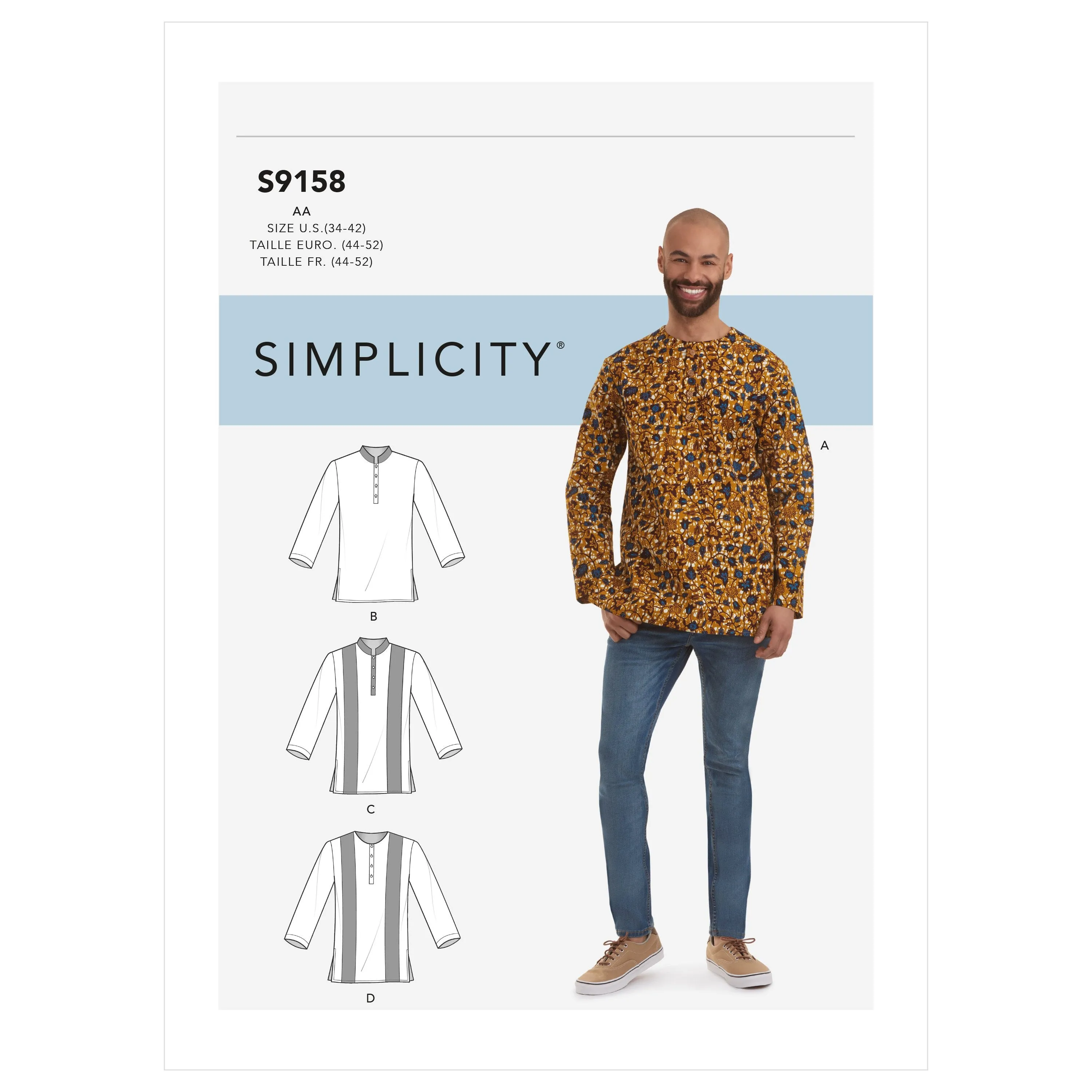 Simplicity 9158 Men's Half Buttoned Shirts Pattern