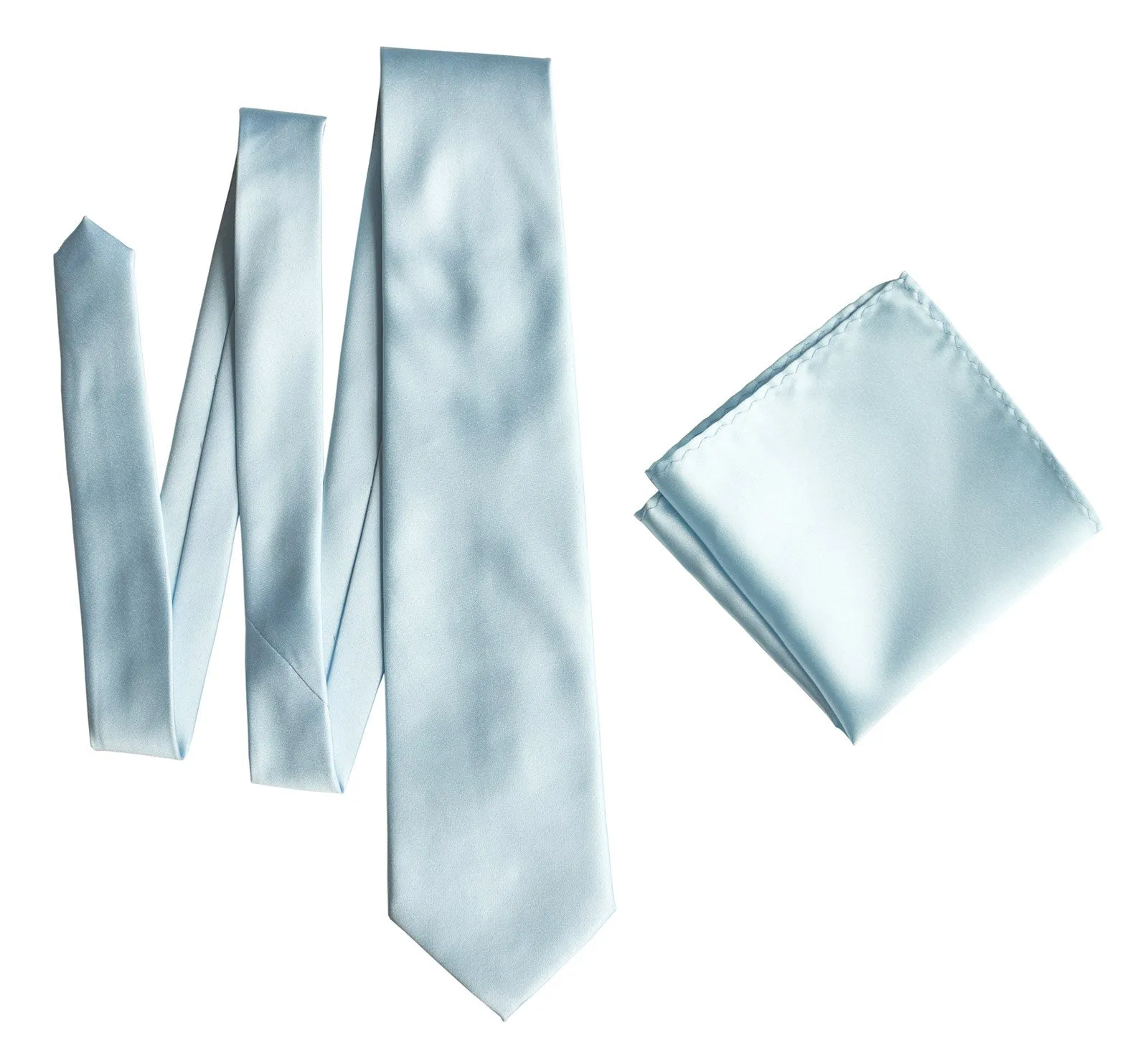 Sky Blue Pocket Square. Light Blue Solid Color Satin Finish, No Print