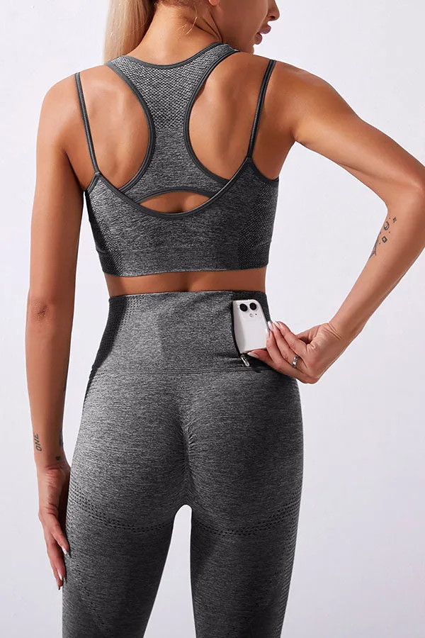 Solid Color Sporty Midriff-Baring Pants Suit