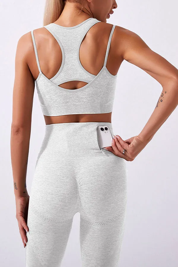 Solid Color Sporty Midriff-Baring Pants Suit