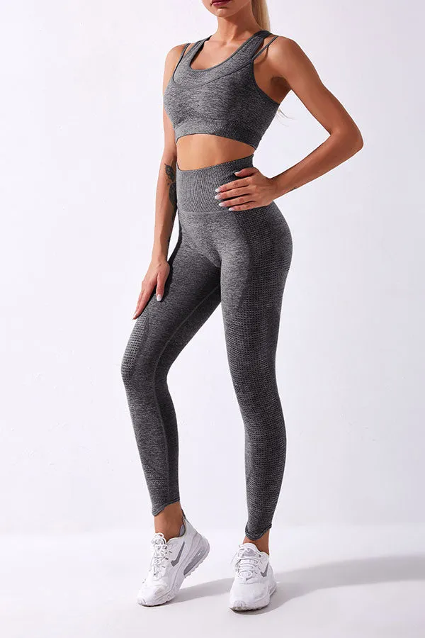 Solid Color Sporty Midriff-Baring Pants Suit