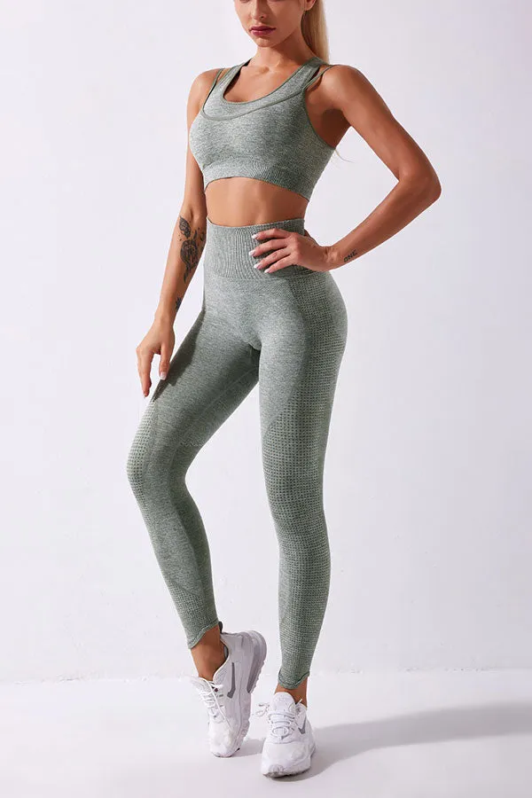 Solid Color Sporty Midriff-Baring Pants Suit