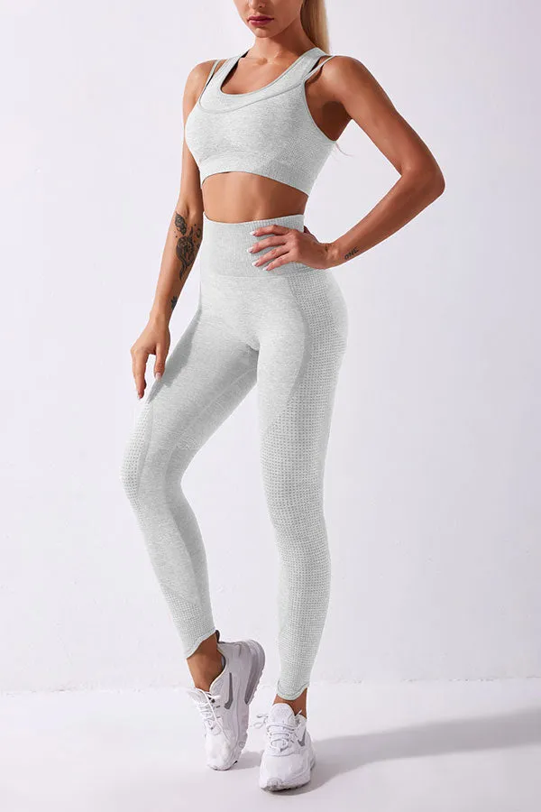 Solid Color Sporty Midriff-Baring Pants Suit