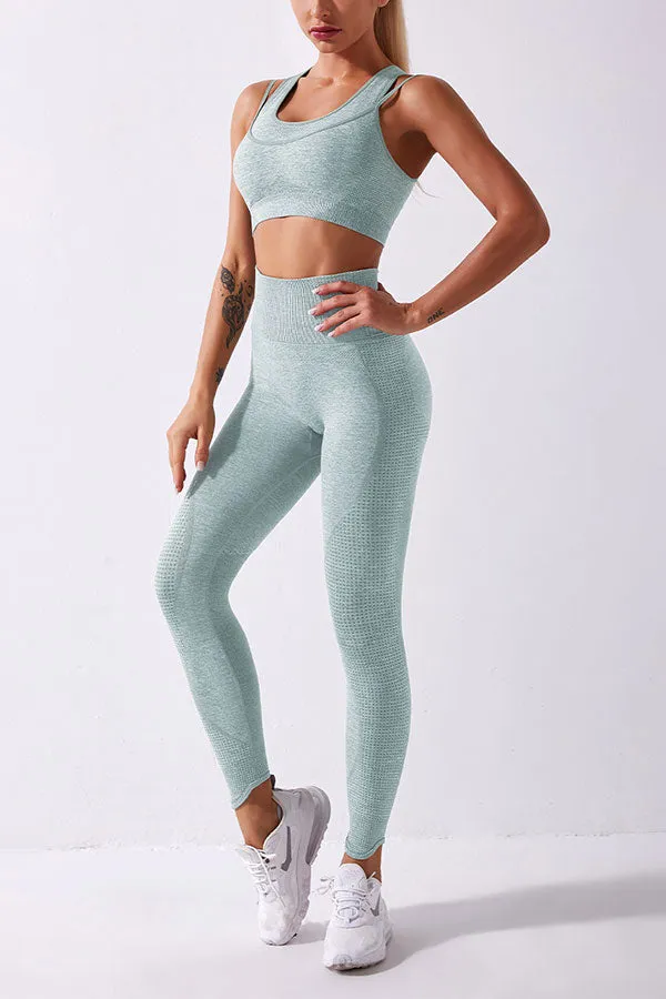 Solid Color Sporty Midriff-Baring Pants Suit
