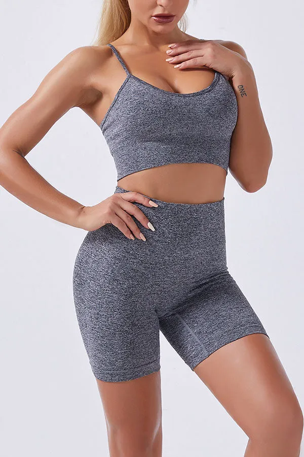 Solid Color Sporty Spaghetti Strap Short Pants Suit