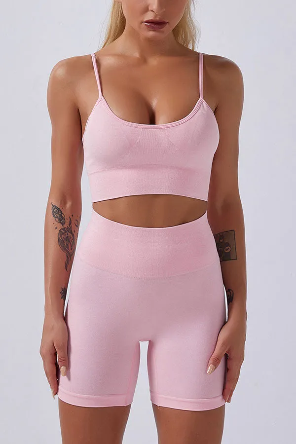 Solid Color Sporty Spaghetti Strap Short Pants Suit