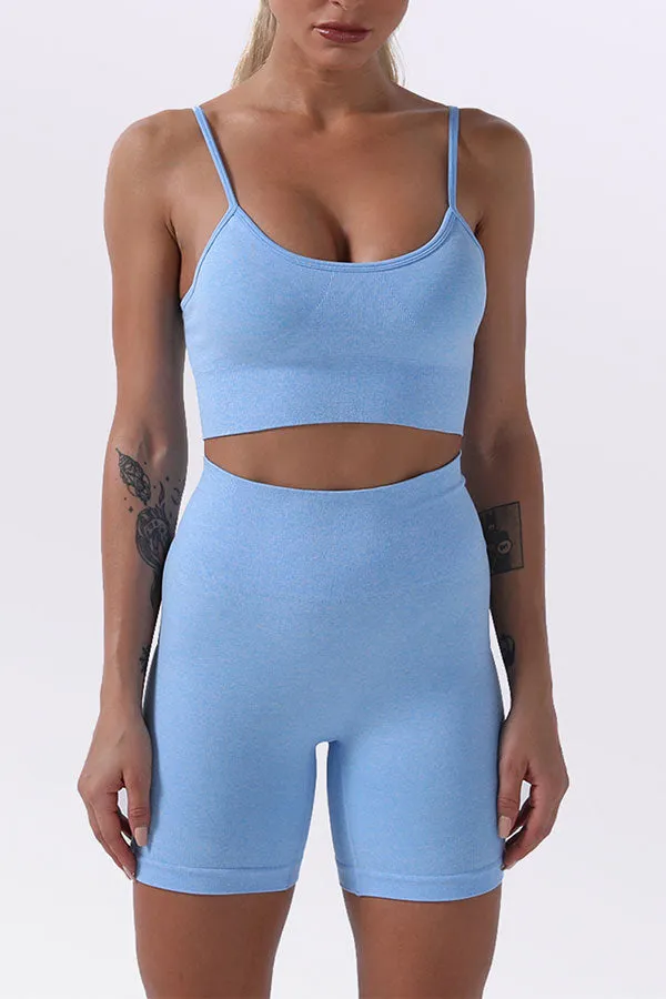 Solid Color Sporty Spaghetti Strap Short Pants Suit