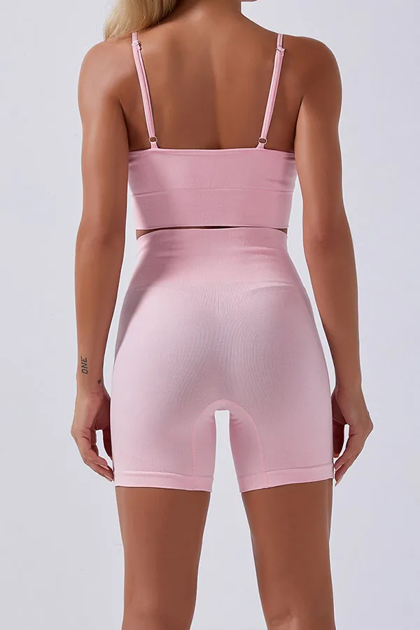 Solid Color Sporty Spaghetti Strap Short Pants Suit