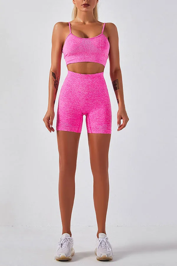 Solid Color Sporty Spaghetti Strap Short Pants Suit