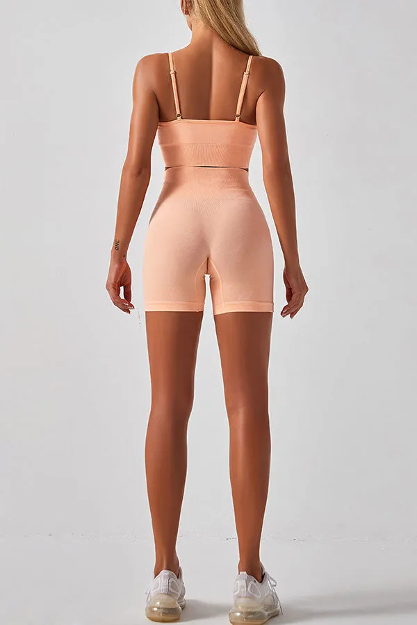 Solid Color Sporty Spaghetti Strap Short Pants Suit