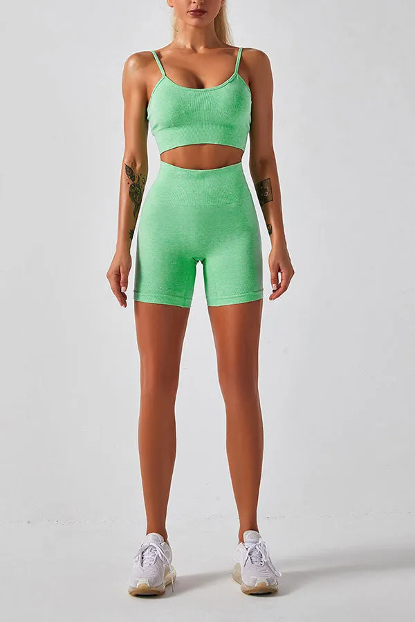 Solid Color Sporty Spaghetti Strap Short Pants Suit