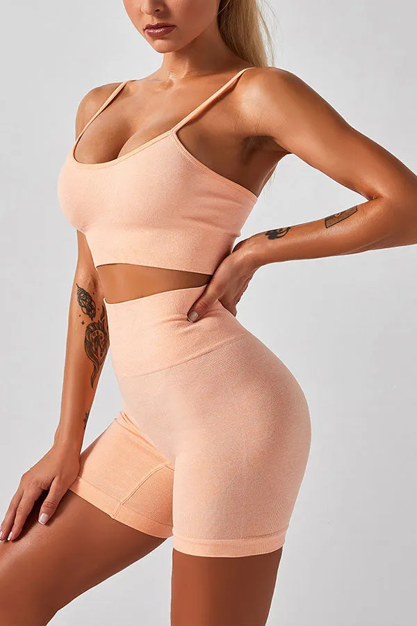 Solid Color Sporty Spaghetti Strap Short Pants Suit