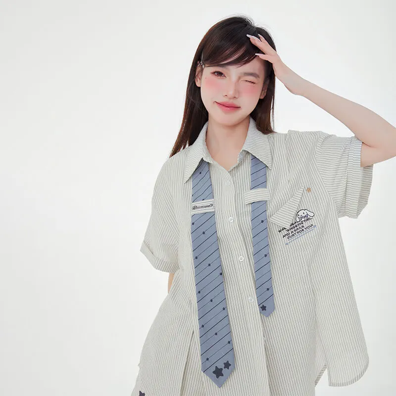 Stars Embroidery Blue Stripe Necktie