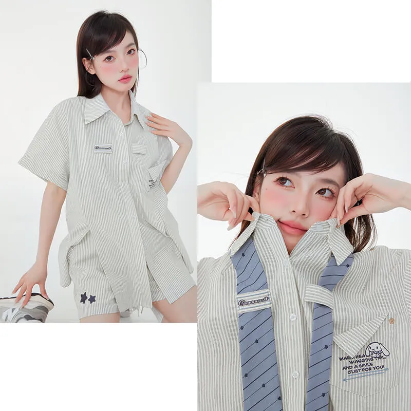 Stars Embroidery Blue Stripe Necktie