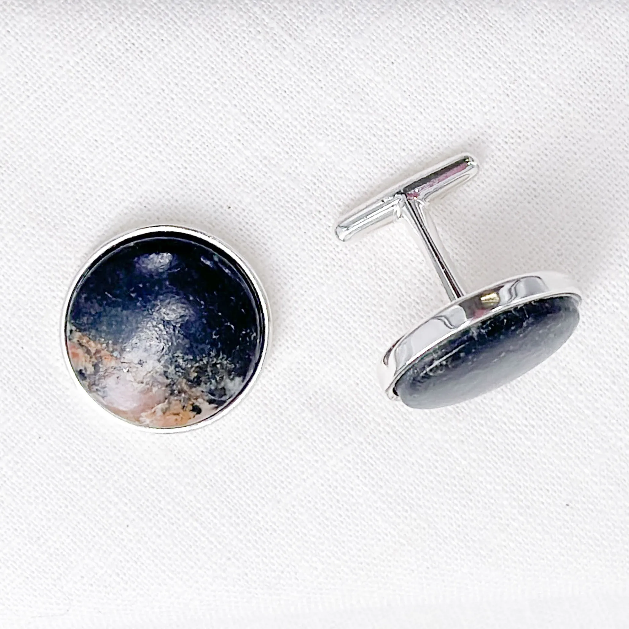 Sterling Silver Atlas Cufflinks - Black Granite