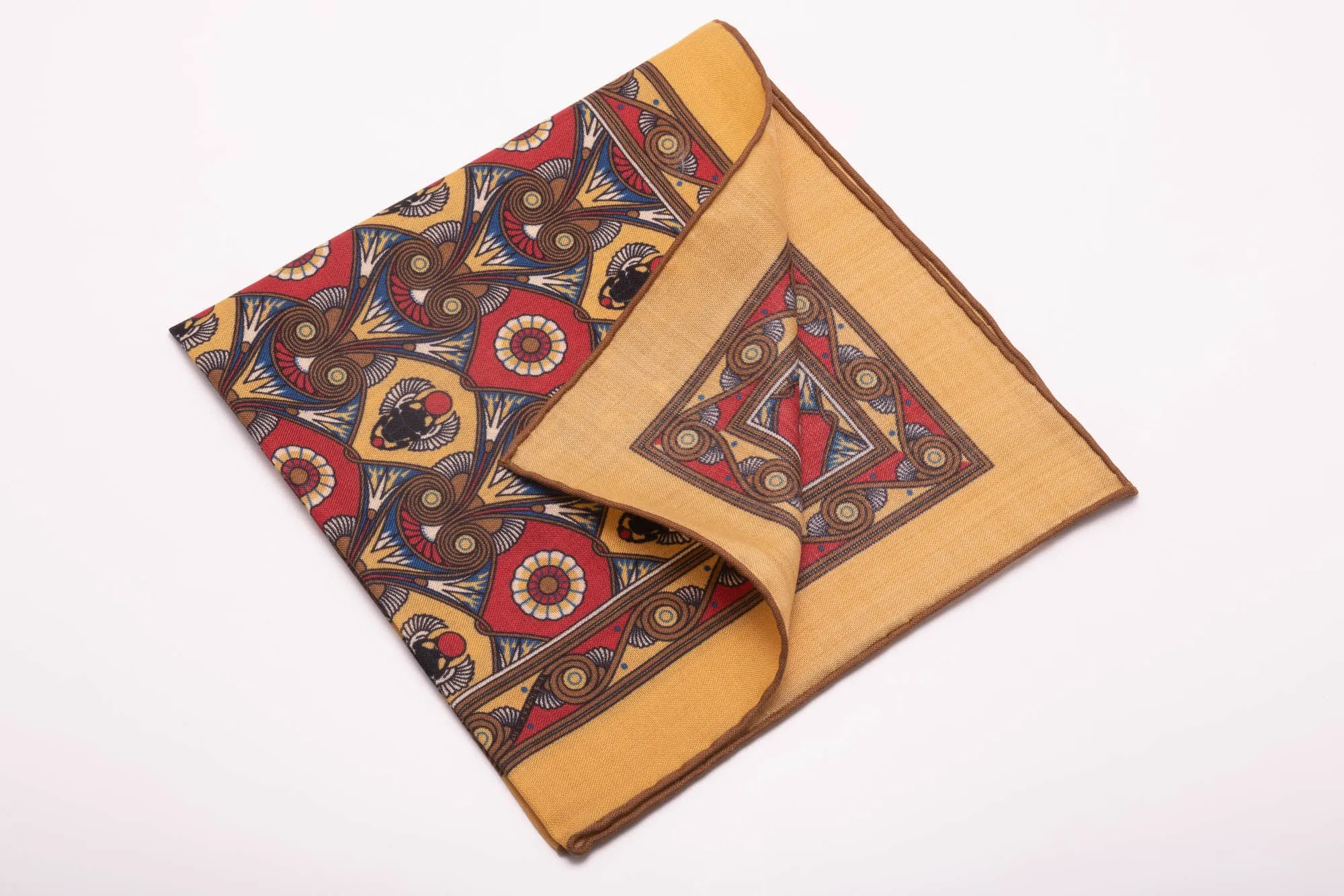 Straw Yellow Art Deco Egyptian Scarab Pocket Square