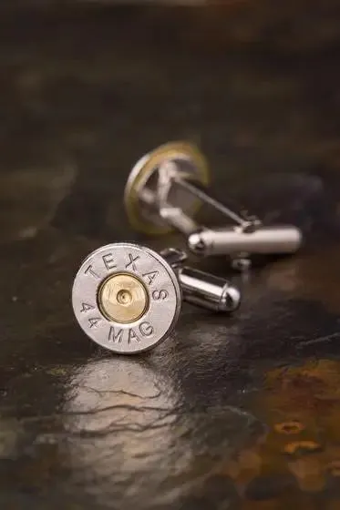 Texas 44 Magnum Bullet Cufflinks, Nickel