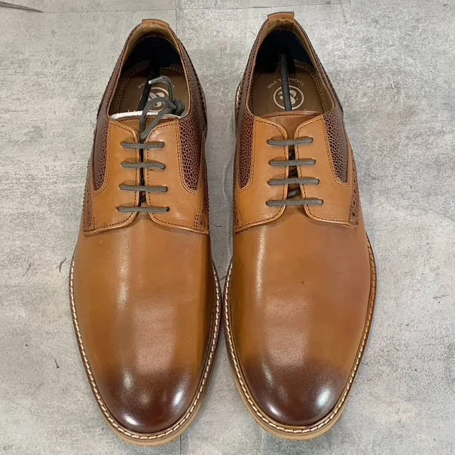 THOMAS & VINE Men's Cognac Clayton Plain-Toe Brogue Derby Shoes SZ 12