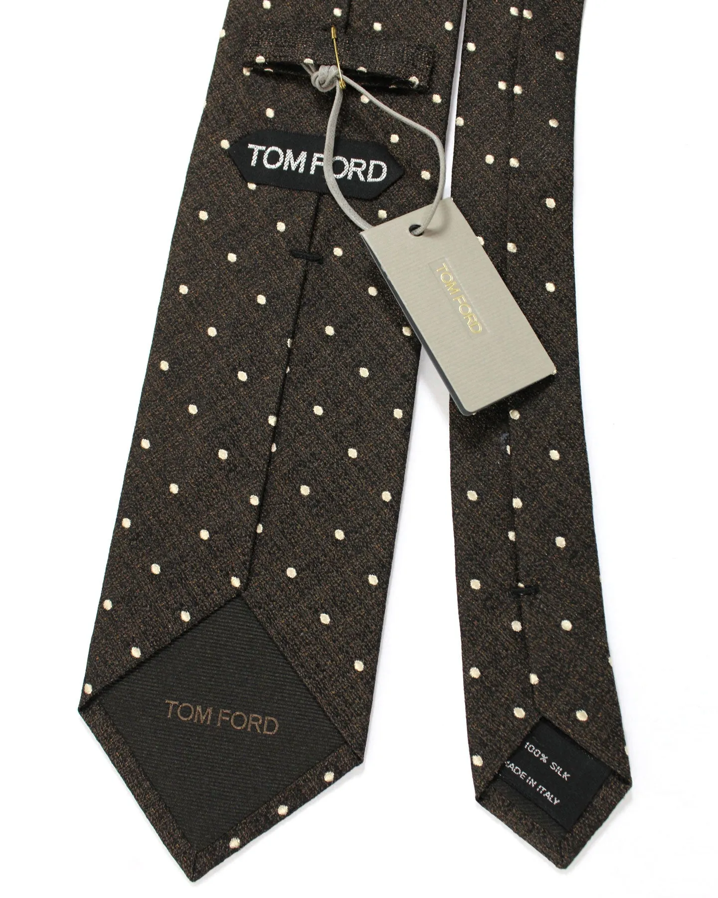 Tom Ford Silk Necktie Brown Black Dots
