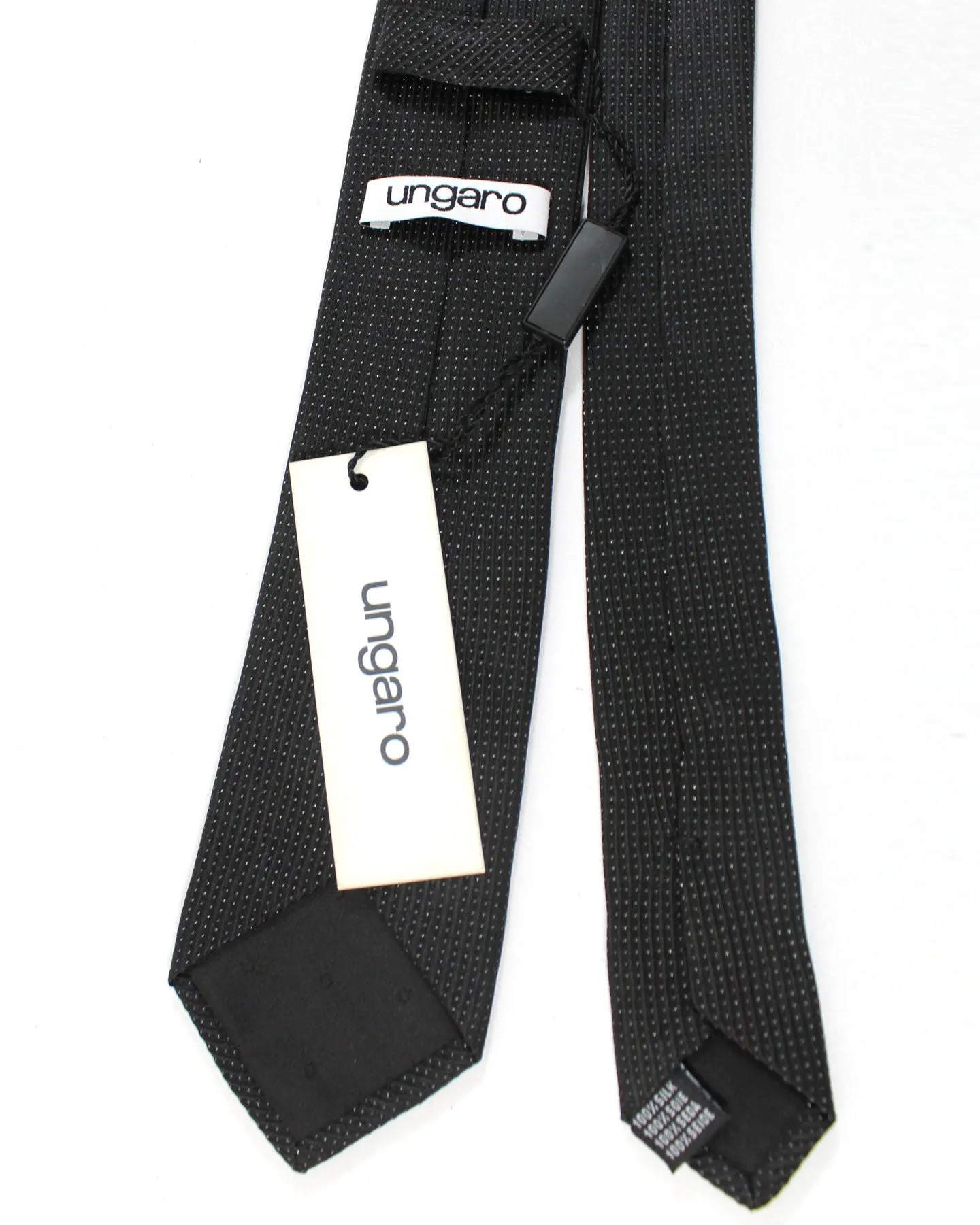 Ungaro Silk Tie Black Silver Design - Narrow Cut Designer Necktie FINAL SALE