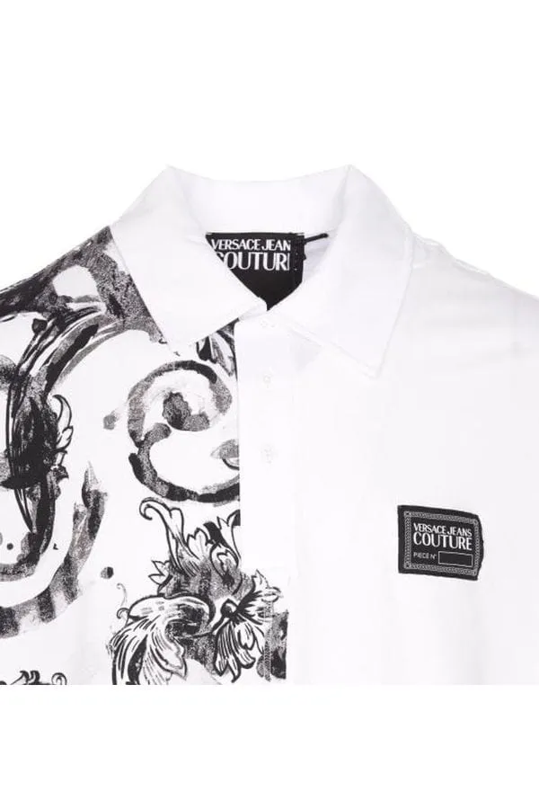 Versace Jeans Couture Split Baroque Print Polo – Monochrome  Modern Elegance-