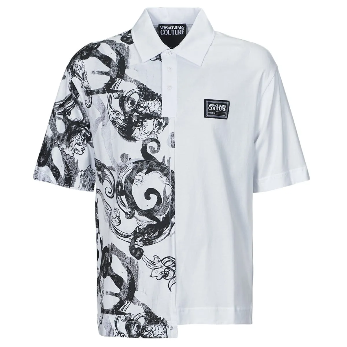 Versace Jeans Couture Split Baroque Print Polo – Monochrome  Modern Elegance-