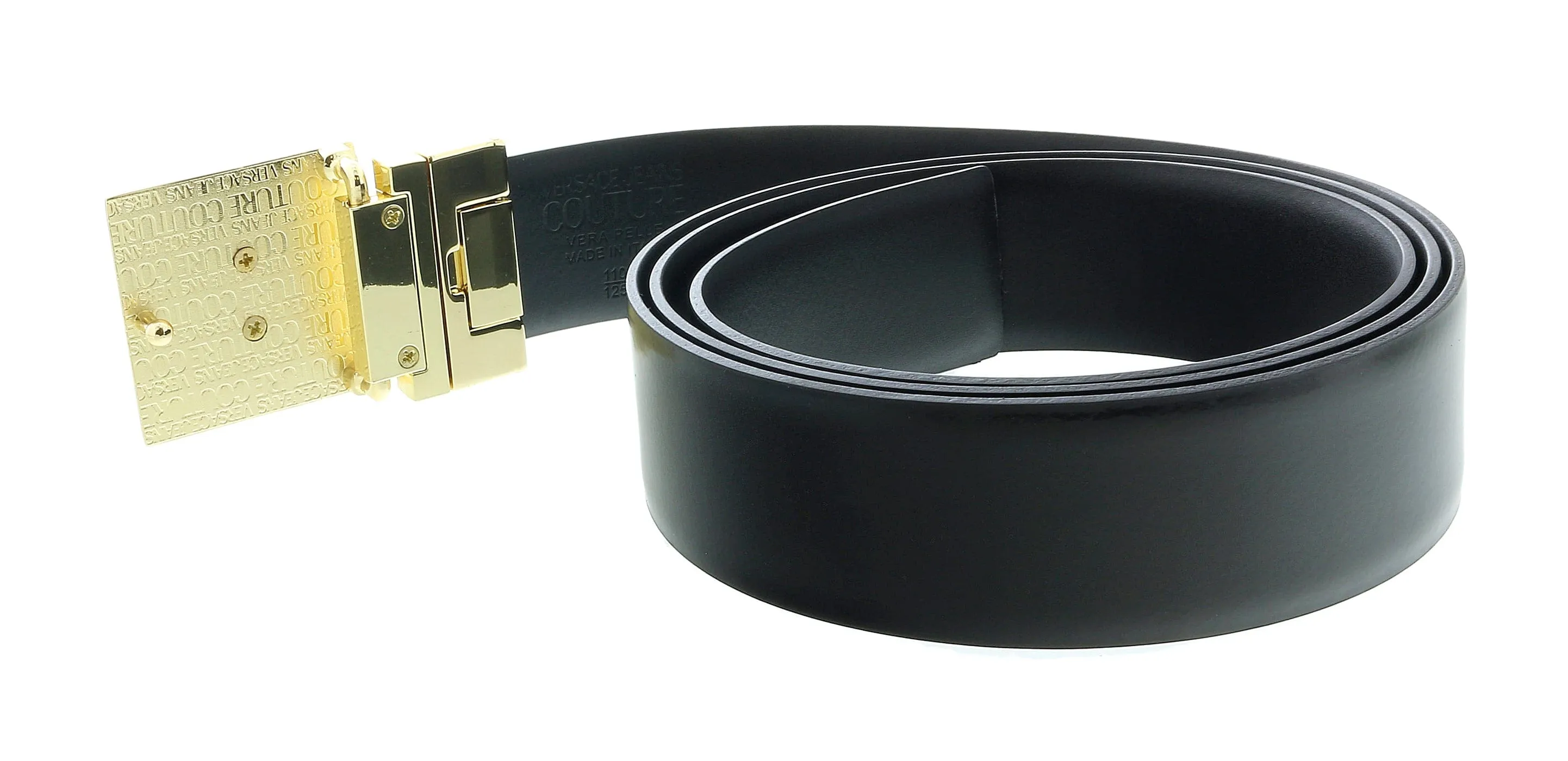 Versace Jeans Couture V Logo Signature Leather Gold Buckle Adjustable Mens Belt-One Size