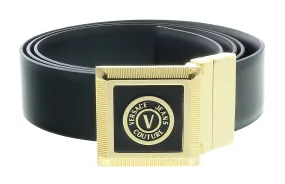 Versace Jeans Couture V Logo Signature Leather Gold Buckle Adjustable Mens Belt-One Size