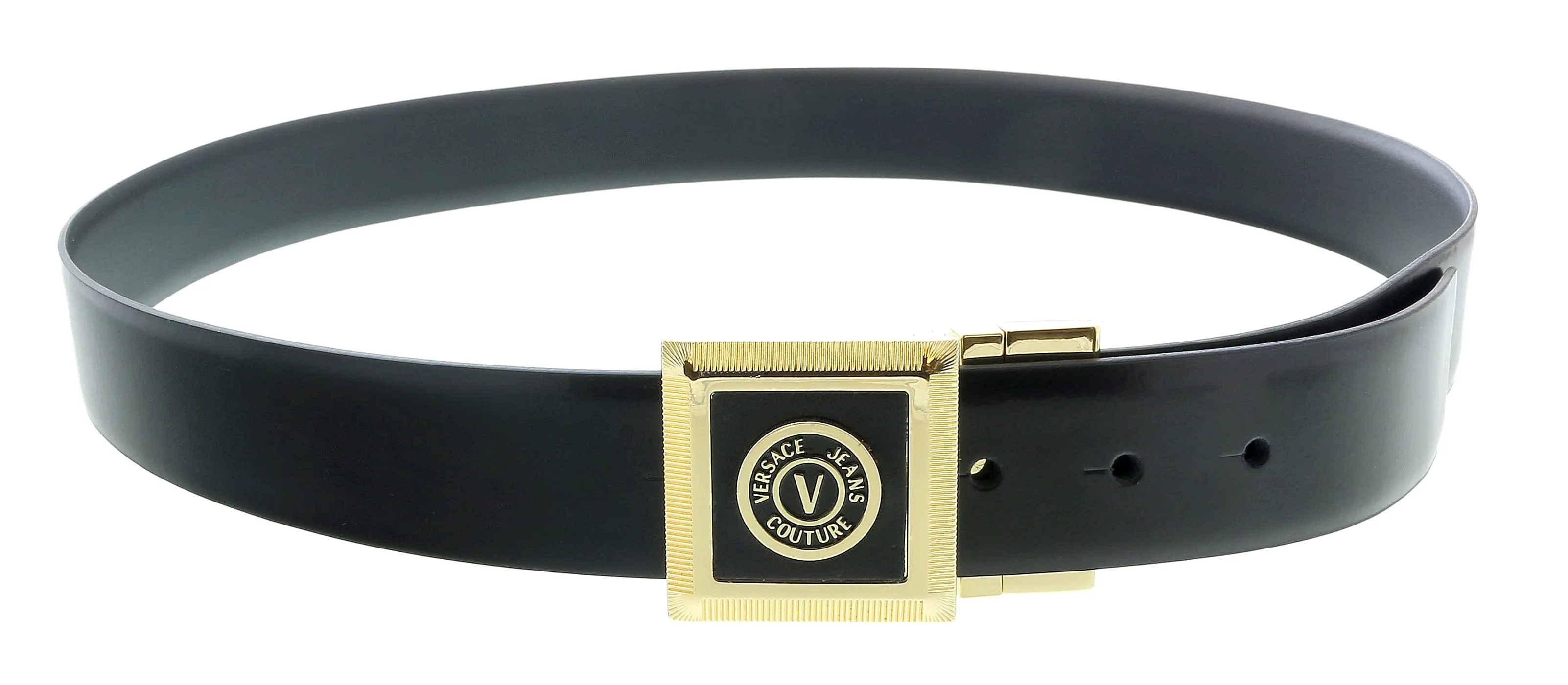 Versace Jeans Couture V Logo Signature Leather Gold Buckle Adjustable Mens Belt-One Size