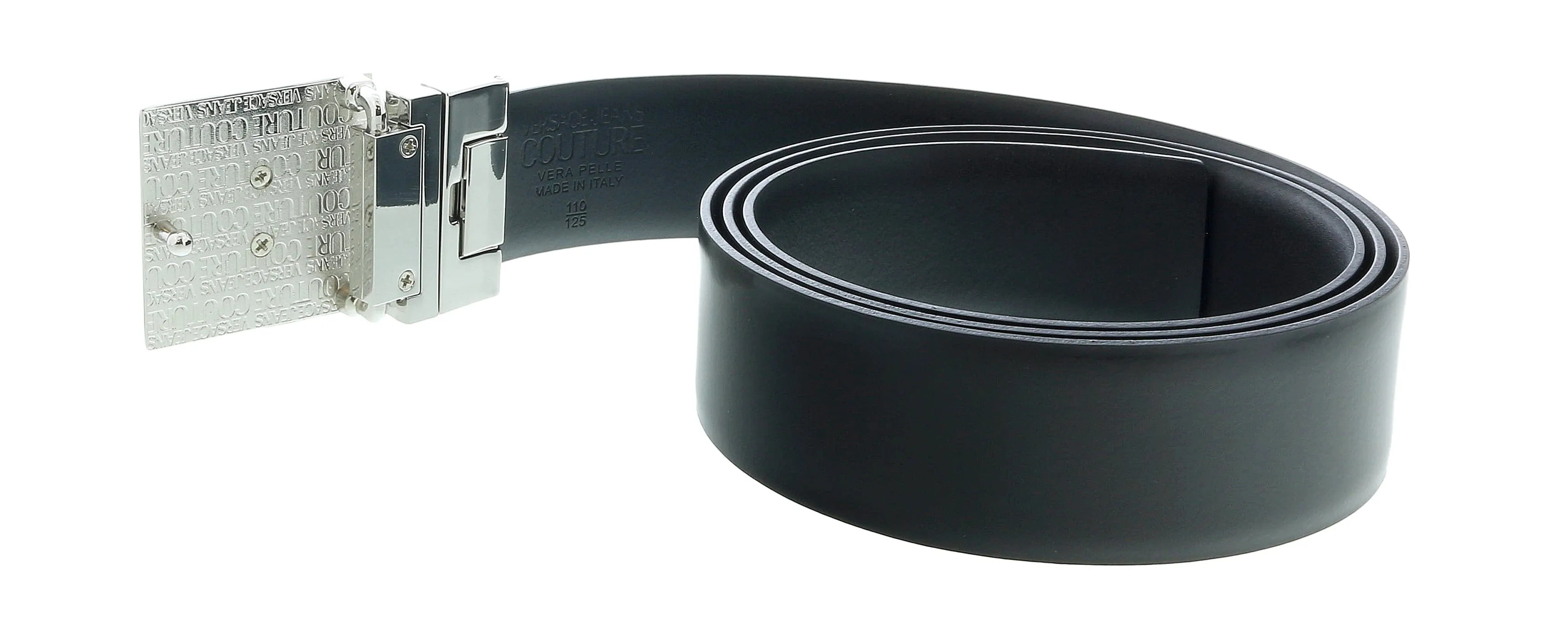 Versace Jeans Couture V Logo Signature Leather Silver Buckle Adjustable Mens Belt-One Size