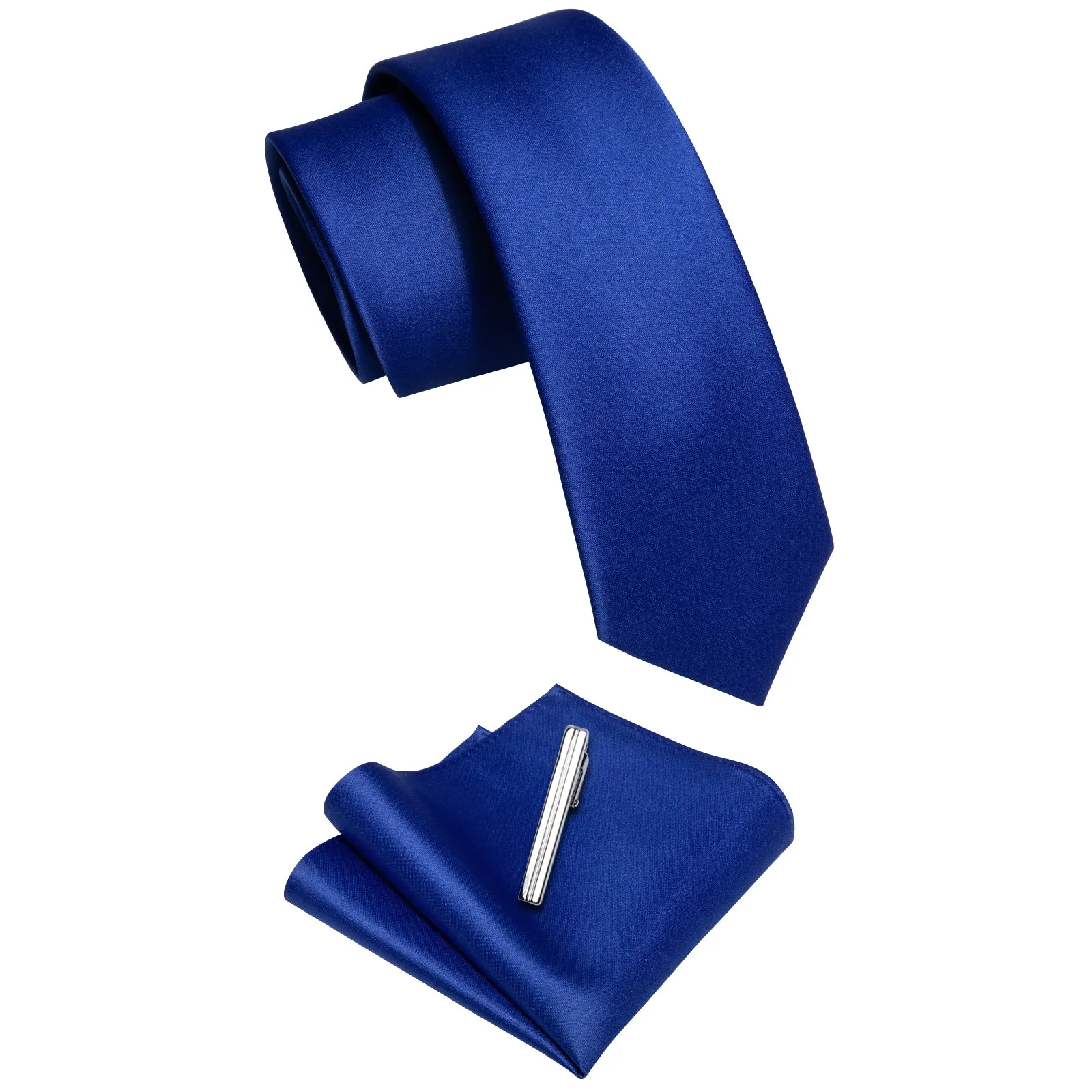 YourTies Navy Blue Solid Necktie Pocket Square and Tie Clips for Men